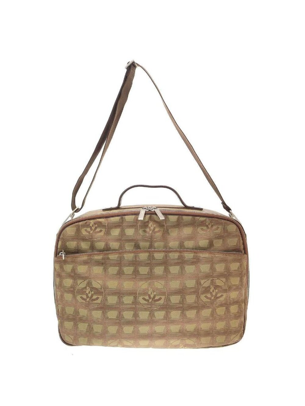 Chanel New Travel Line CC Logo Shoulder Boston Bag Khaki